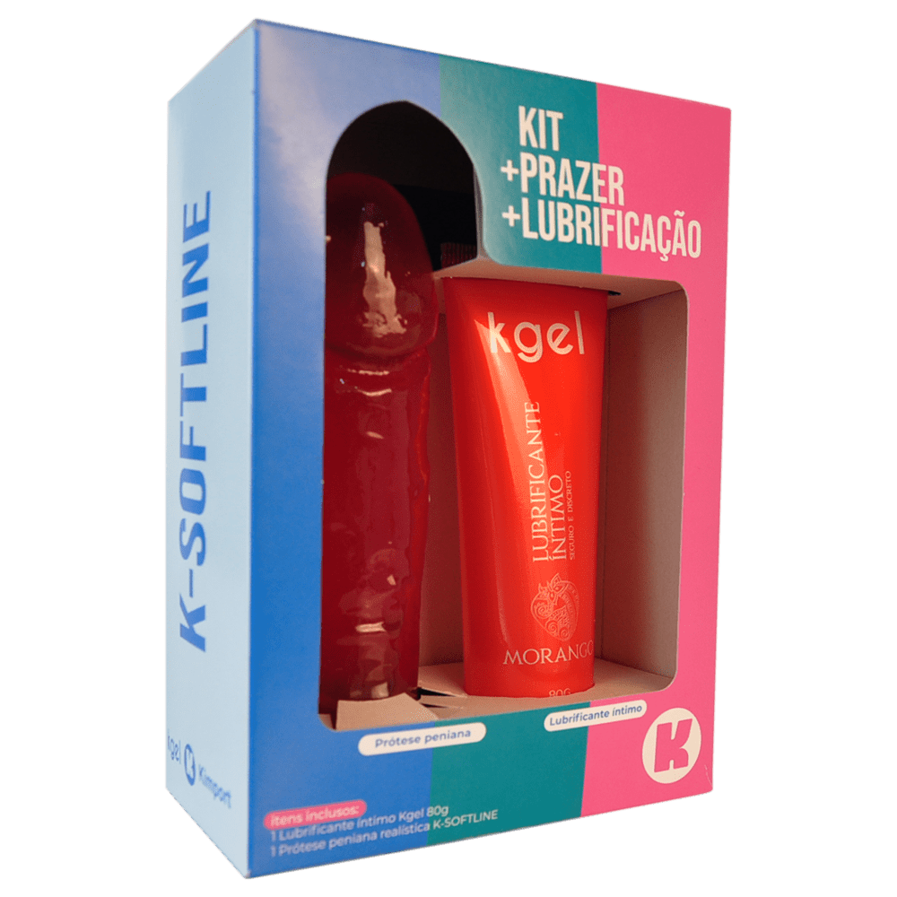 KIT K-SOFTLINE – LUBRIFICANTE ÍNTIMO MORANGO + PRÓTESE PENIANA AROMÁTICA MORANGO